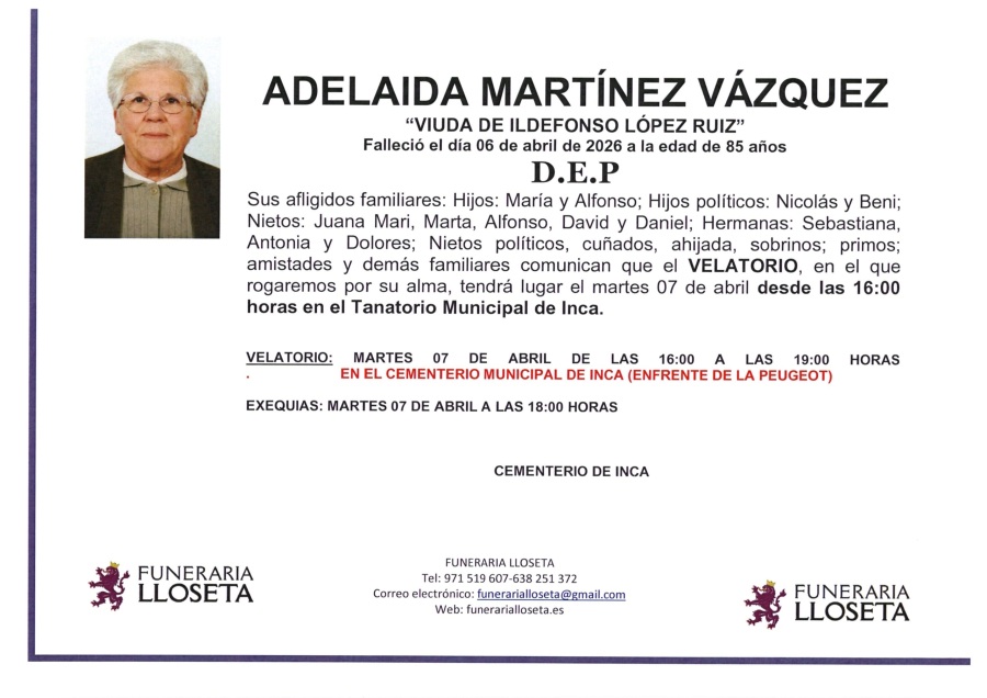 Esquela de ADELAIDA MARTINEZ VAZQUEZ