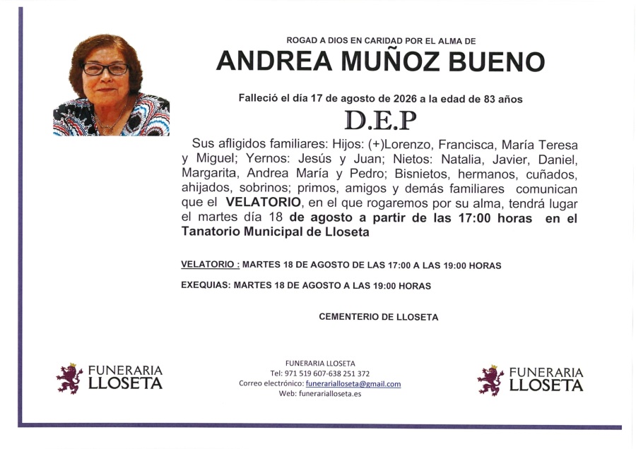 Esquela de ANDREA MUÑOZ BUENO