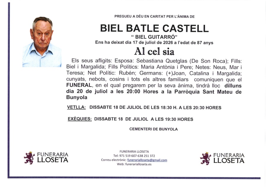 Esquela de BIEL BATLE CASTELL