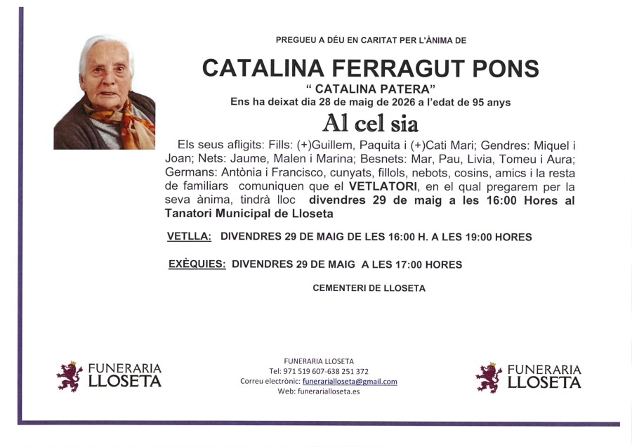 Esquela de CATALINA FERRAGUT PONS