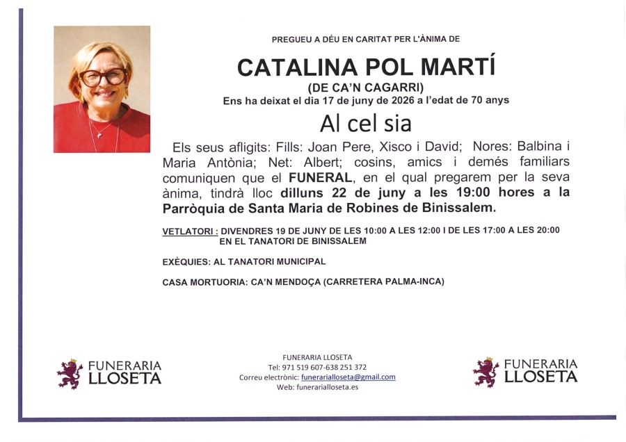 Esquela de CATALINA POL MARTÍ