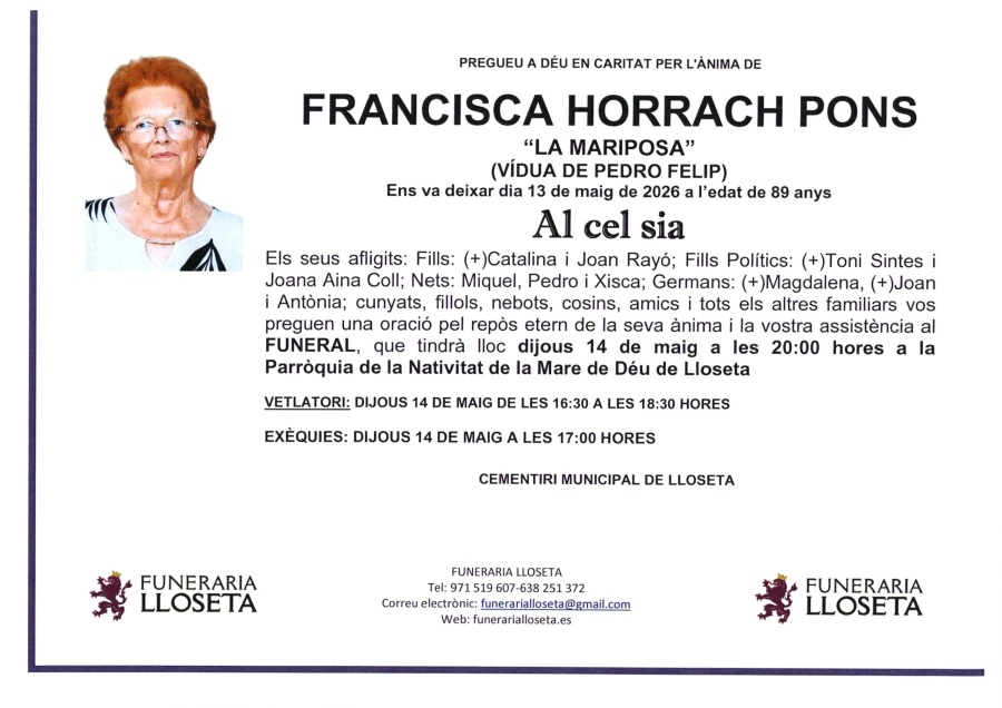 Esquela de FRANCISCA HORRACH PONS