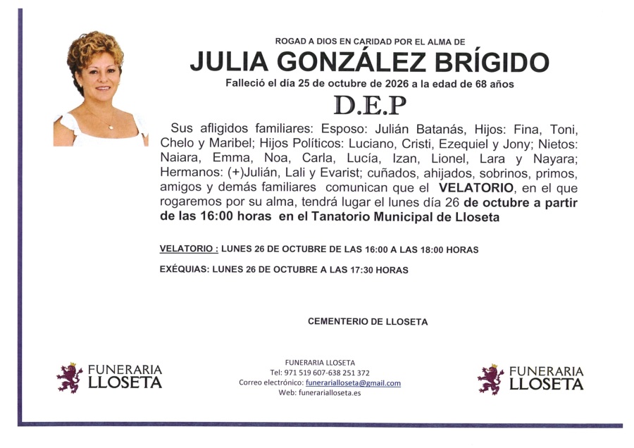 Esquela de JULIA GONZALEZ BRIGIDO