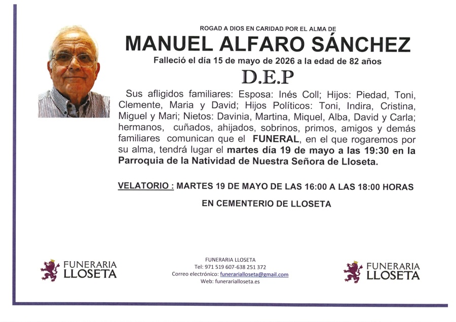 Esquela de MANUEL ALFARO SANCHEZ
