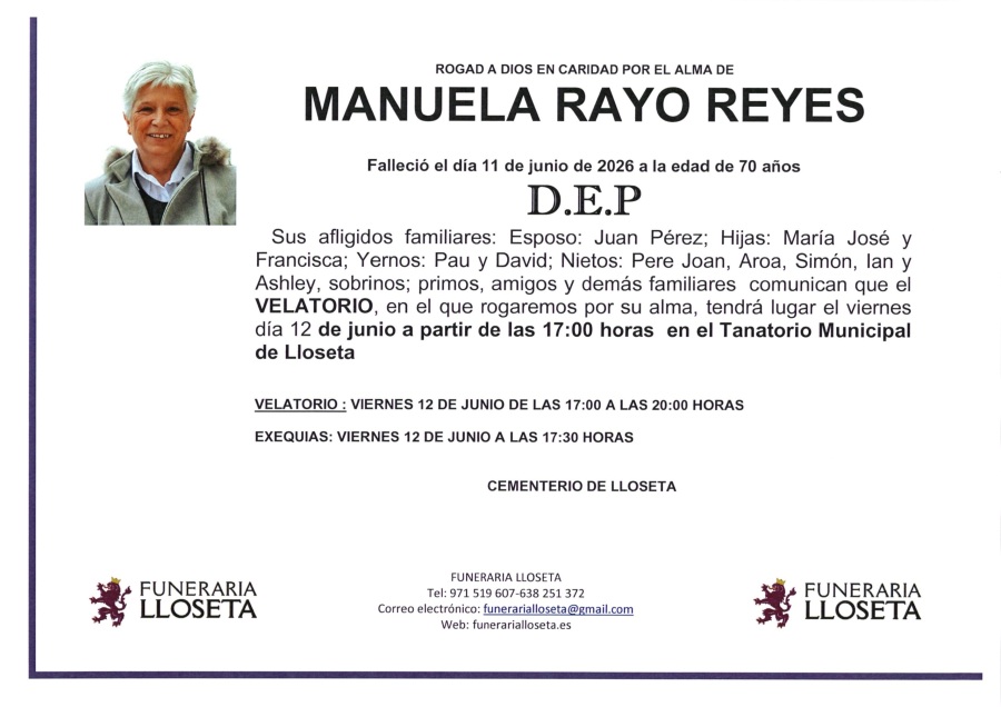 Esquela de MANUELA RAYO REYES