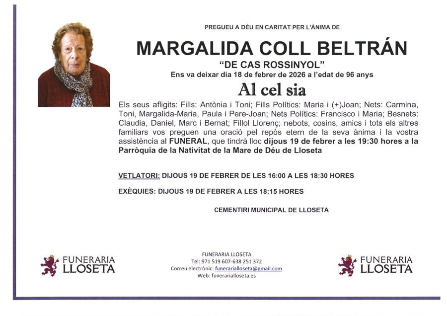 Esquela de MARGALIDA COLL BELTRAN