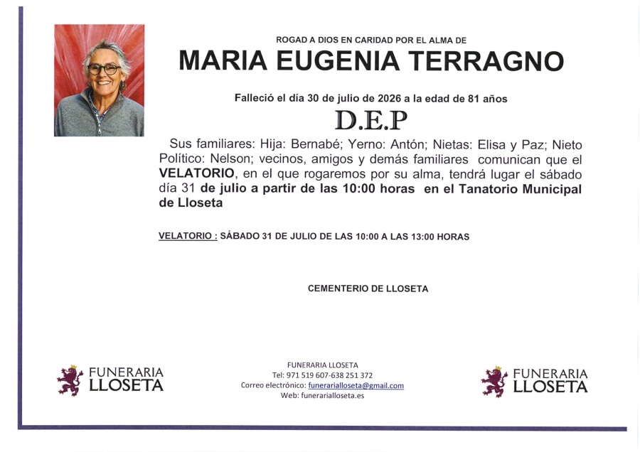 Esquela de MARIA EUGENIA TERRAGNO