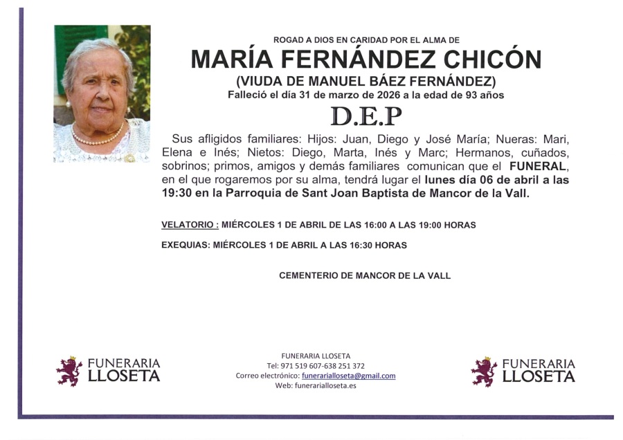 Esquela de MARIA FERNANDEZ CHICON