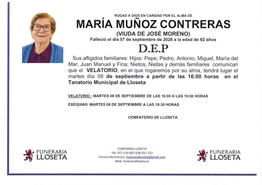 Esquela de MARIA MUÑOZ CONTRERAS