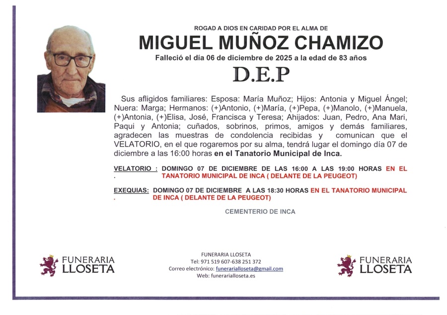 Esquela de MIGUEL MUÑOZ CHAMIZO