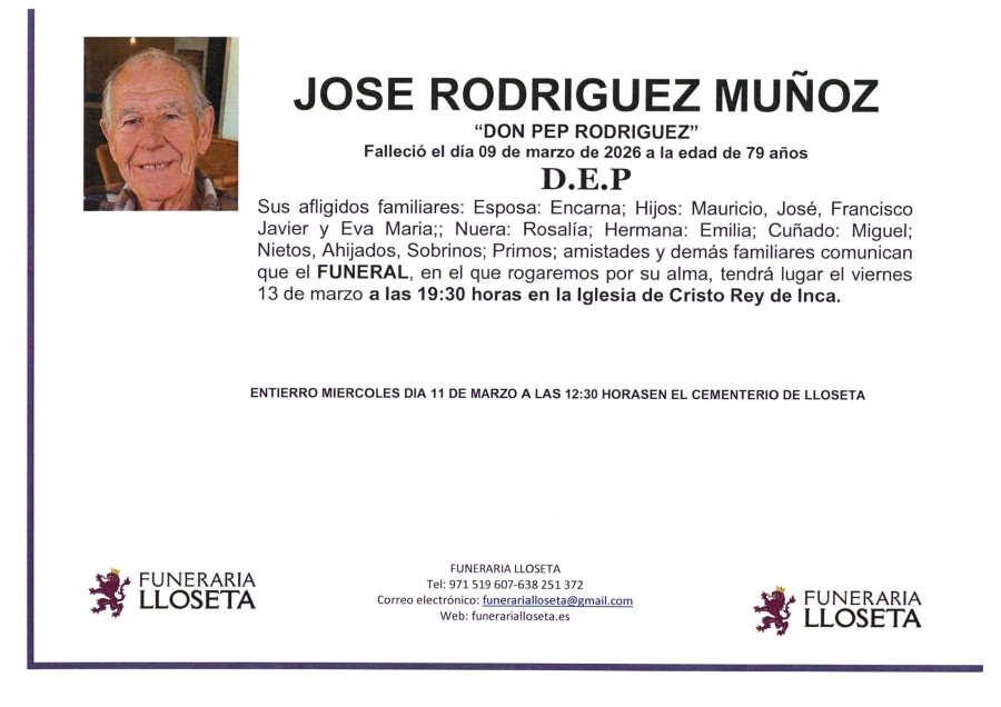 Esquela de JOSE RODRIGUEZ MUÑOZ