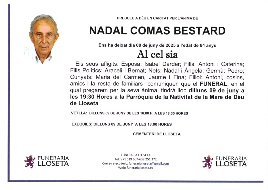 Esquela de NADAL COMAS BESTARD