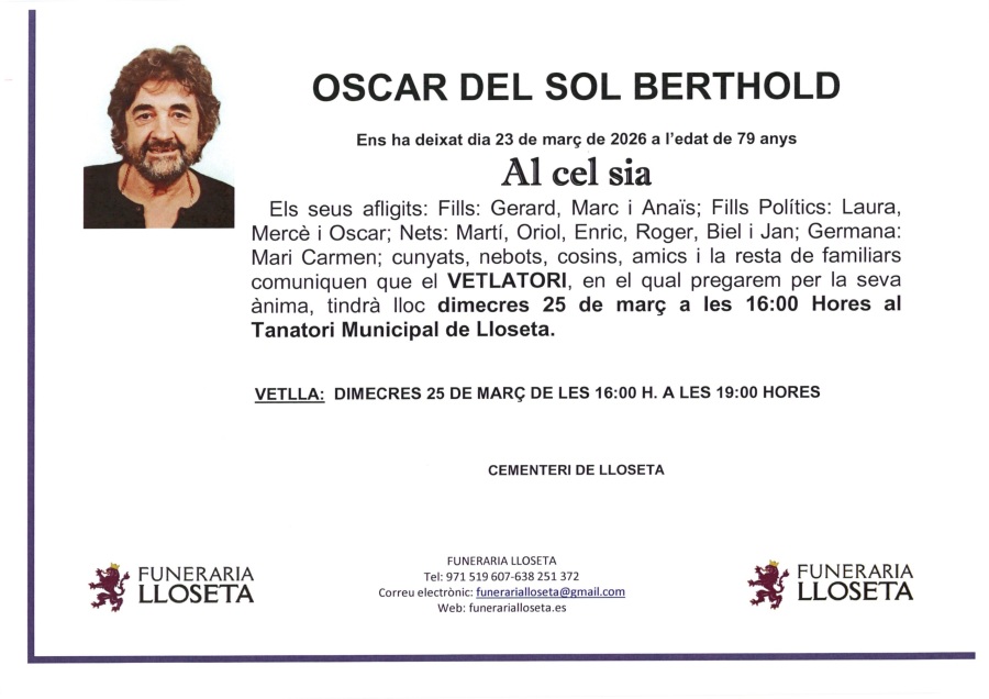 Esquela de OSCAR DEL SOL BERTHOLD