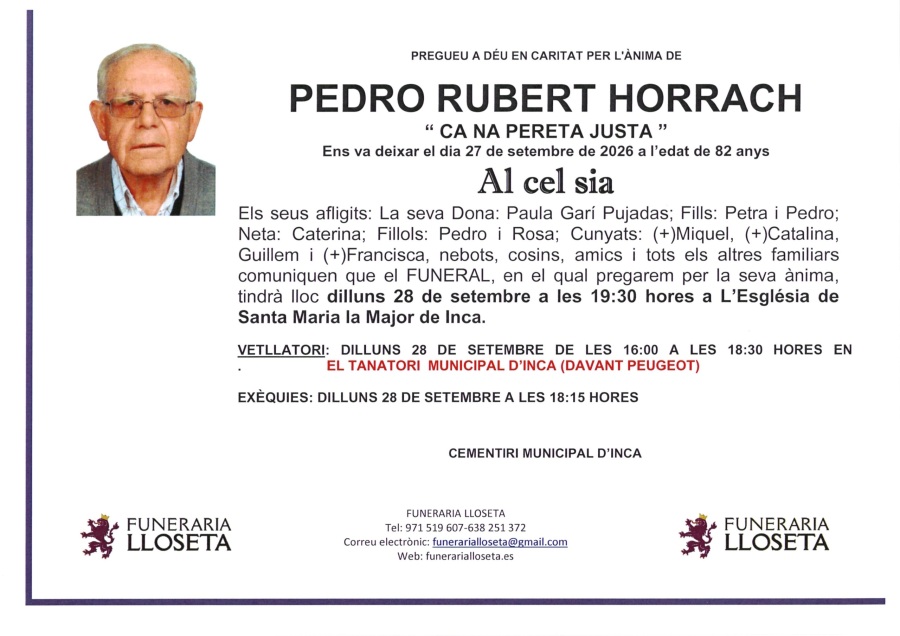 Esquela de PEDRO RUBERT HORRACH