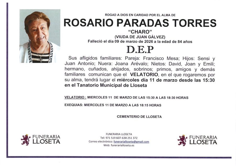 Esquela de ROSARIO PARADAS TORRES