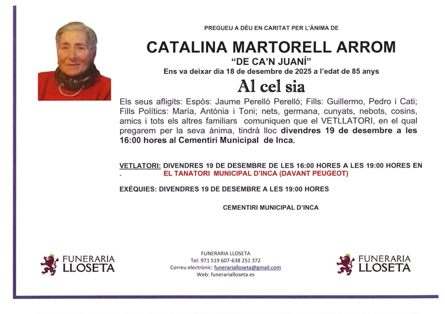 Esquela de CATALINA MARTORELL ARROM