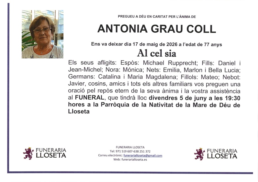 Esquela de ANTONIA GRAU COLL