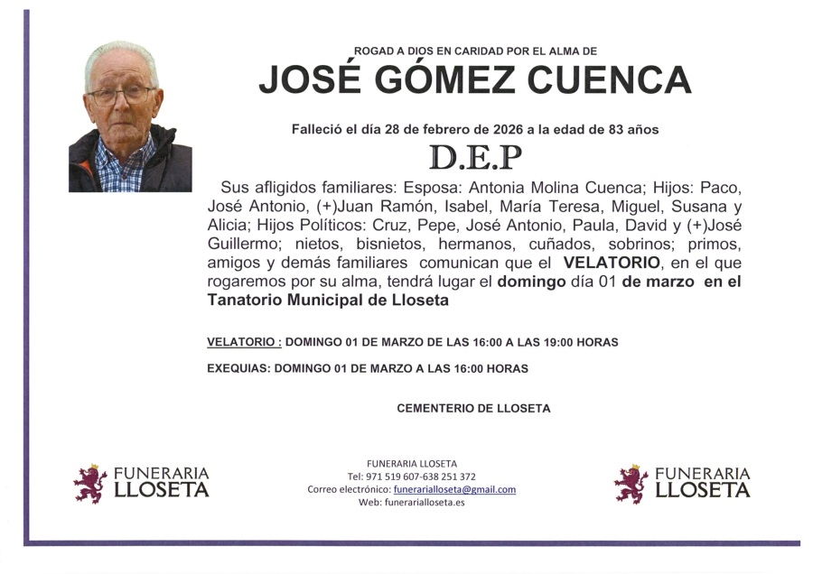 Esquela de JOSE GOMEZ CUENCA
