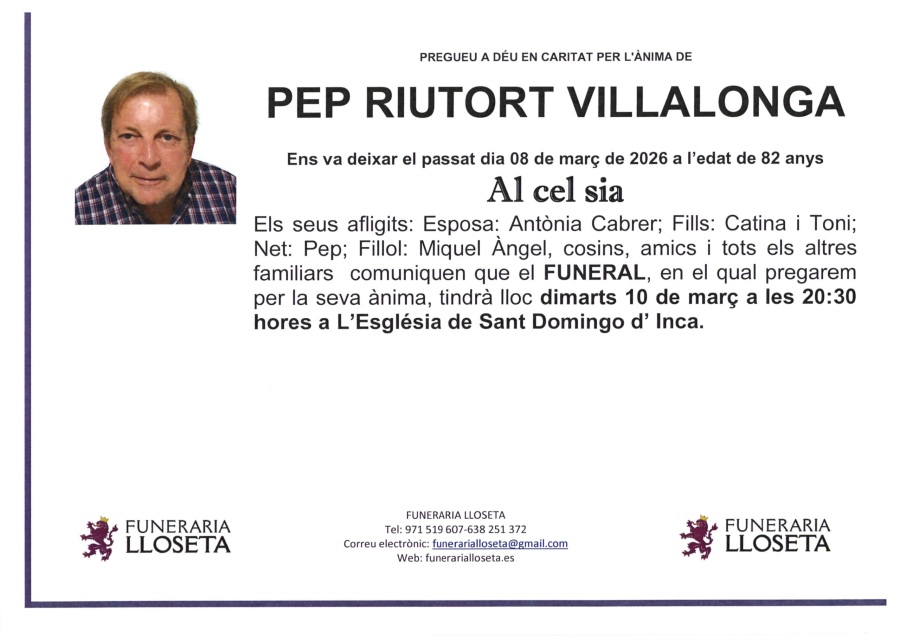 Esquela de PEP RIUTORT VILLALONGA